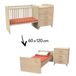 Ensembles Évolutifs*Sauthon Baby's Sweet Home Arty lit combiné évolutif 60 x 120 cm de Chêne suave