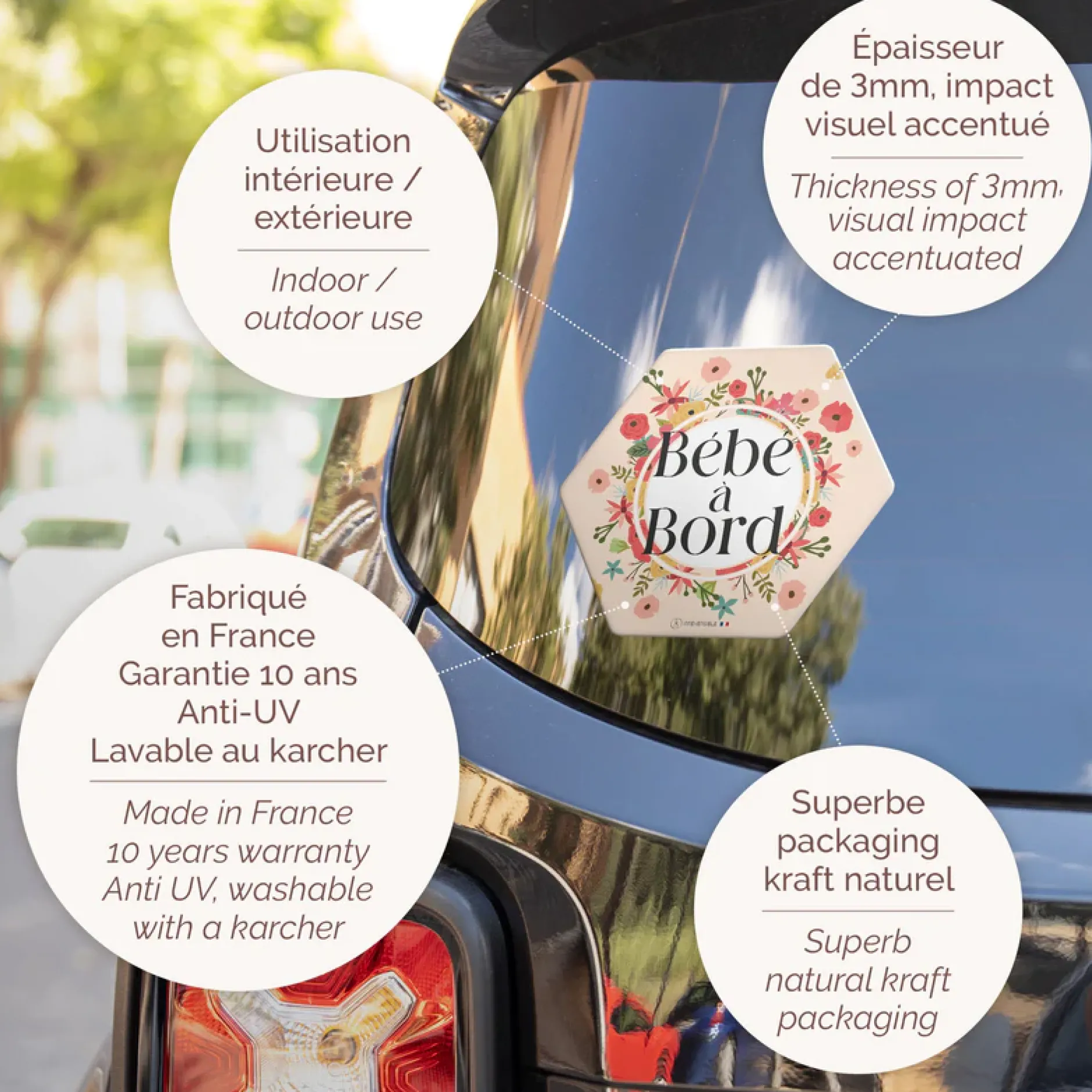 Signalisation|Tout Pour Vos Trajets*Irréversible Autocollant bébé à bord de Fleurs