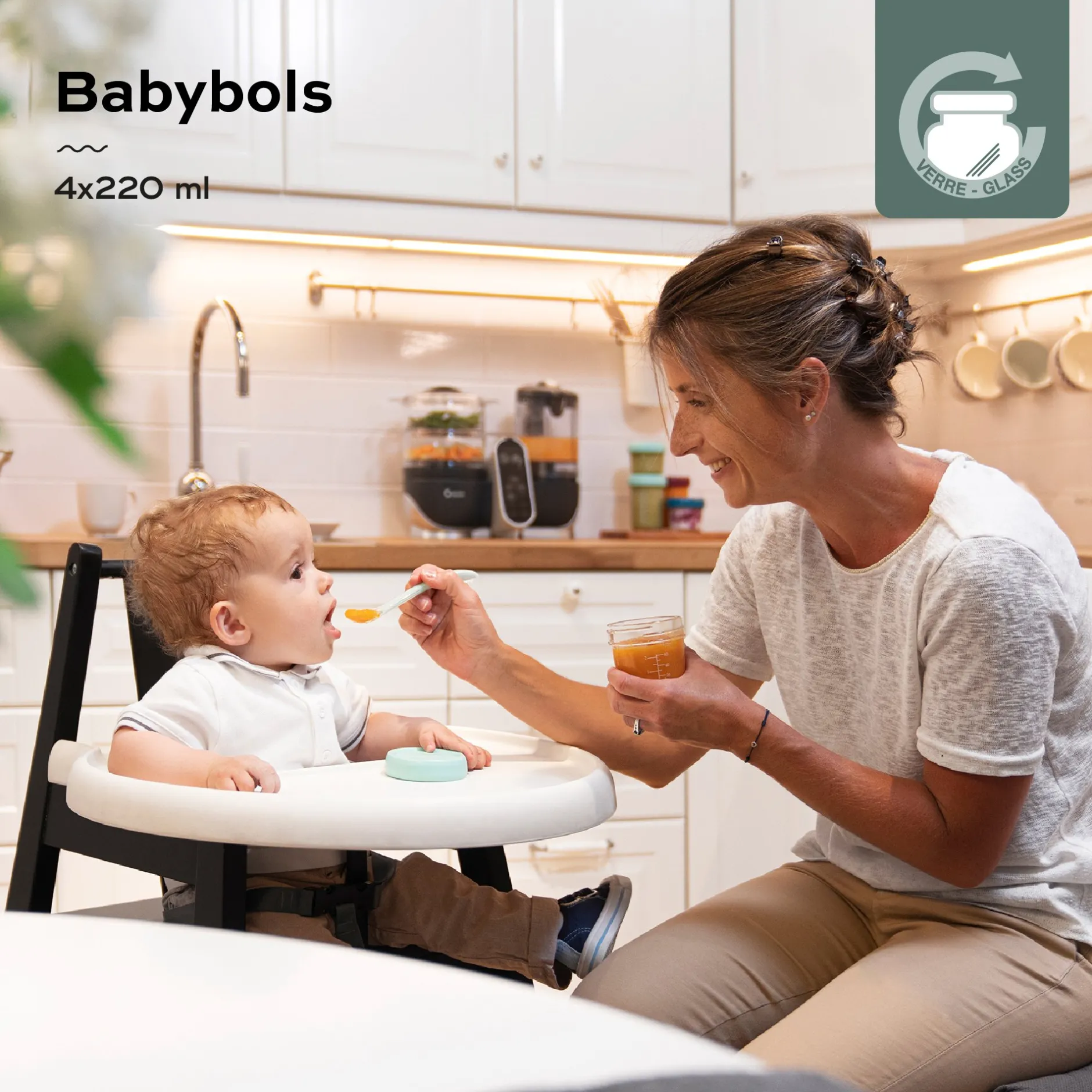 Pots*Babymoov Babybols 4 Pots de Conservation en Verre 220 ml de Multicolore