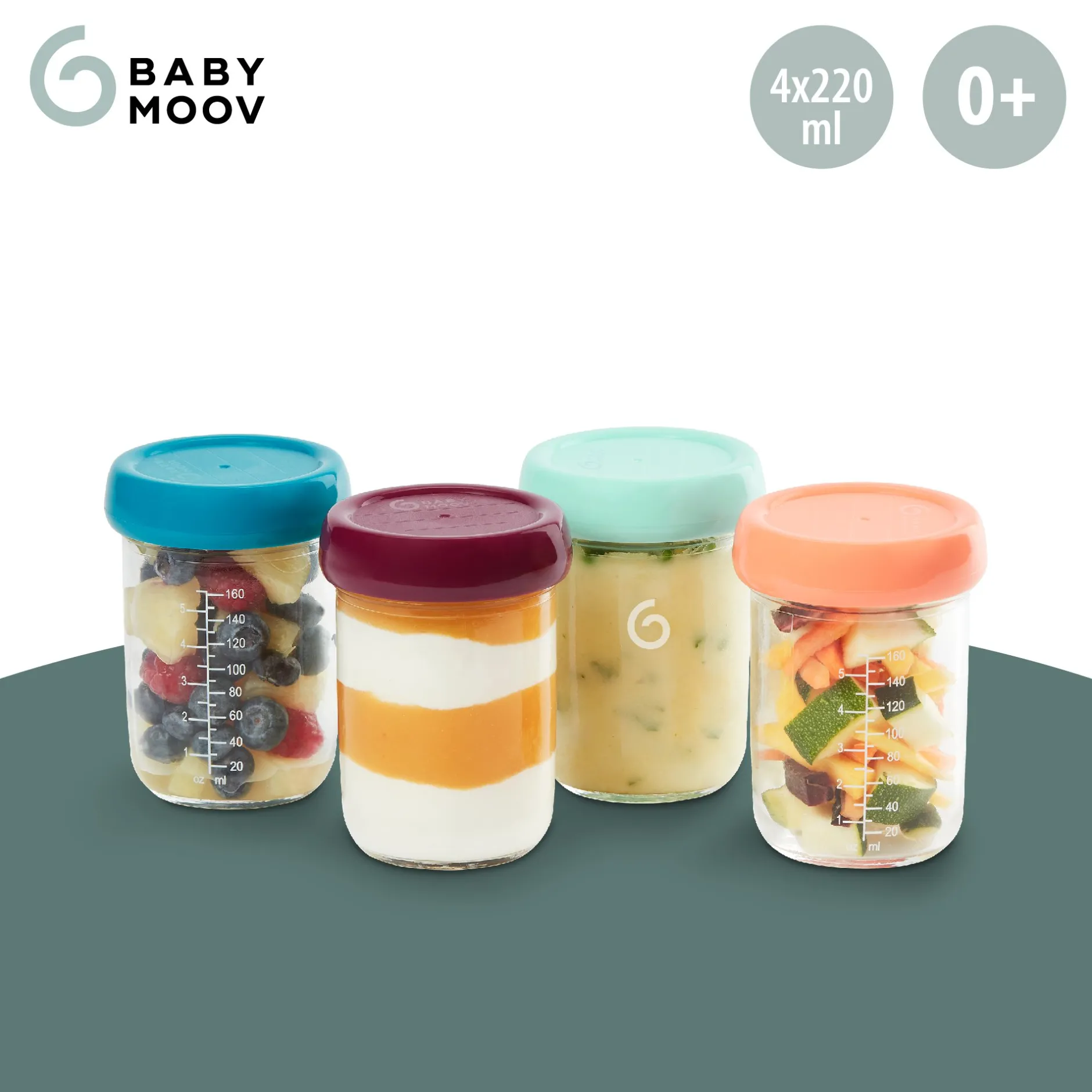 Pots*Babymoov Babybols 4 Pots de Conservation en Verre 220 ml de Multicolore