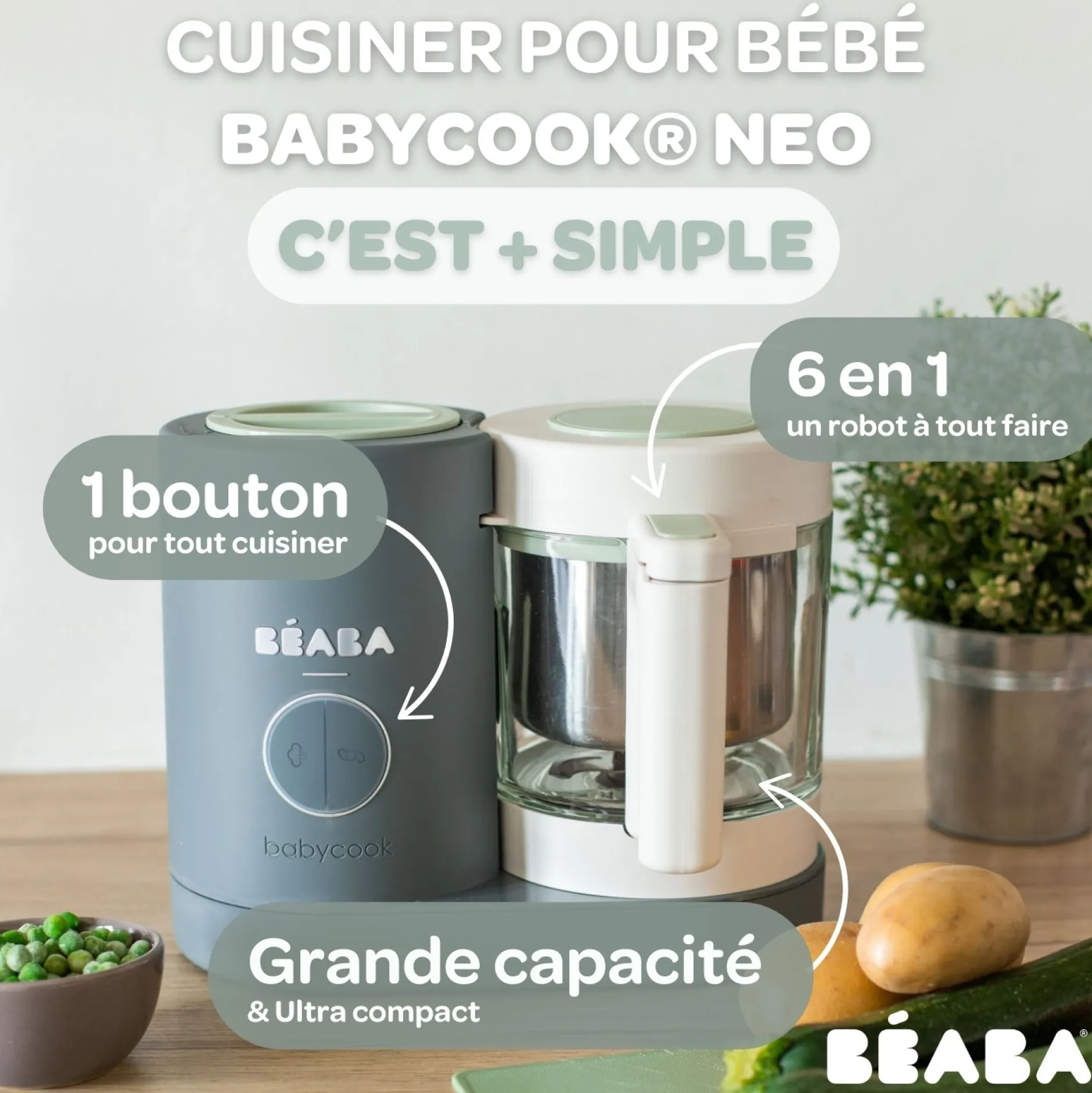 Cuiseurs Et Mixeurs*Béaba Babycook Néo Robot Bébé 6 en 1 de Mineral Grey