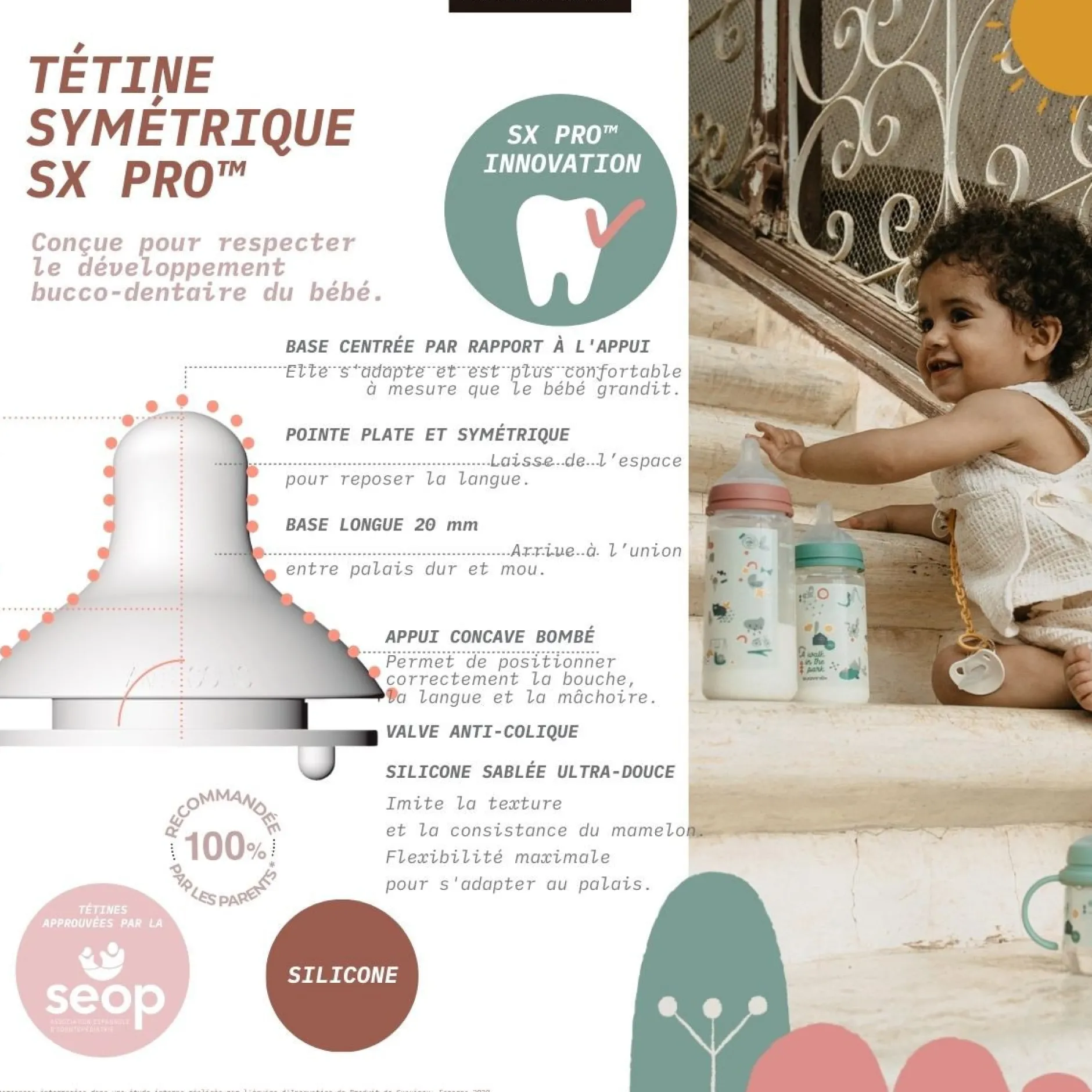 Biberons Pp (Polypropylène)*Suavinex Biberon tétine SX PRO M 360 ml de Walk Vert