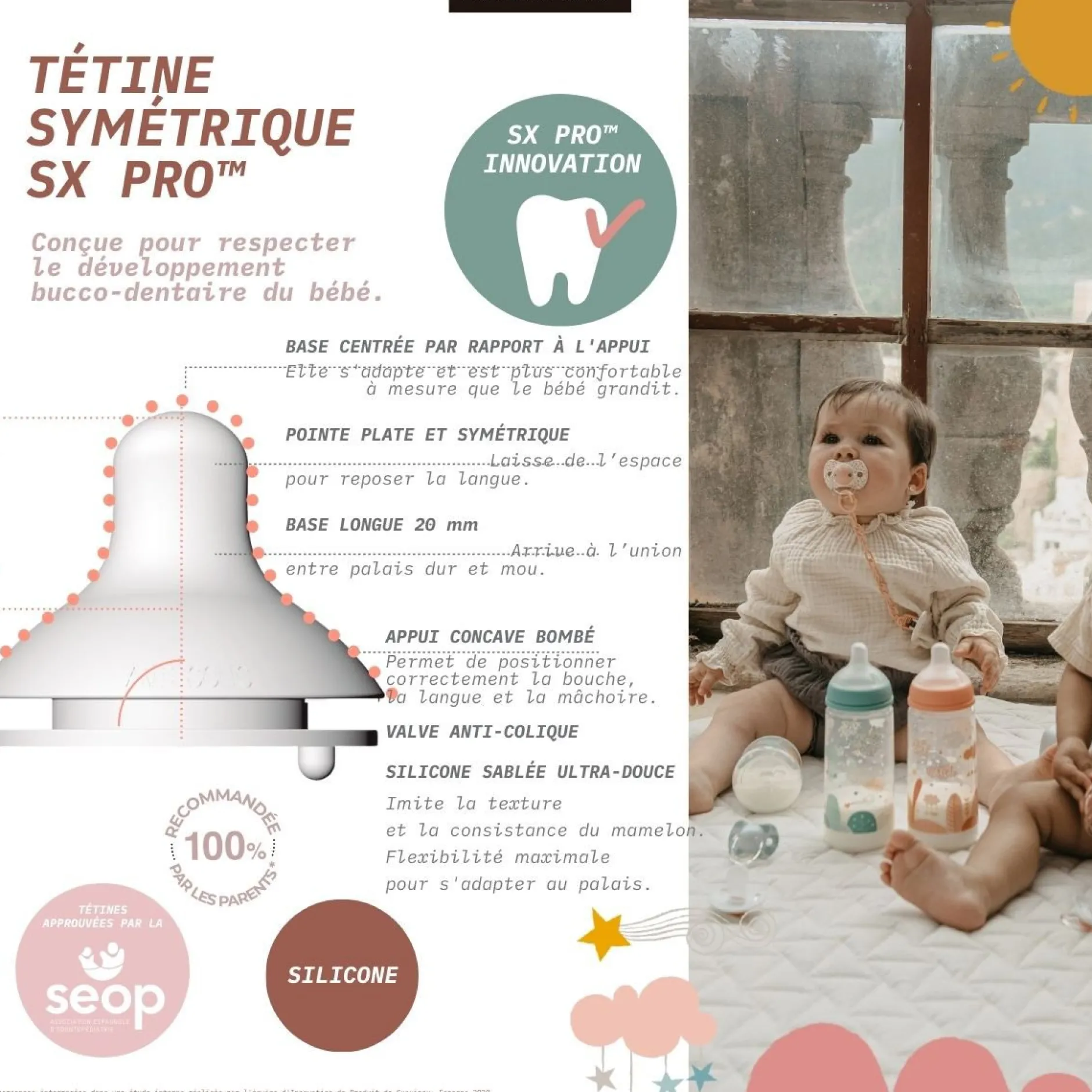 Biberons Pp (Polypropylène)*Suavinex Biberon tétine SX PRO M 360 ml de Dreams Rose