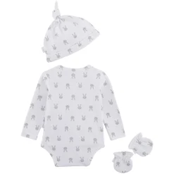 Prématuré|Vêtements Naissance*P'tit bisou Body + bonnet + moufles Lapin Câlin Prématuré de Blanc/Gris