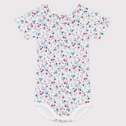 Bodies*Petit Bateau Body à manches courtes en coton imprimé fleuri de Blanc Marshmallow