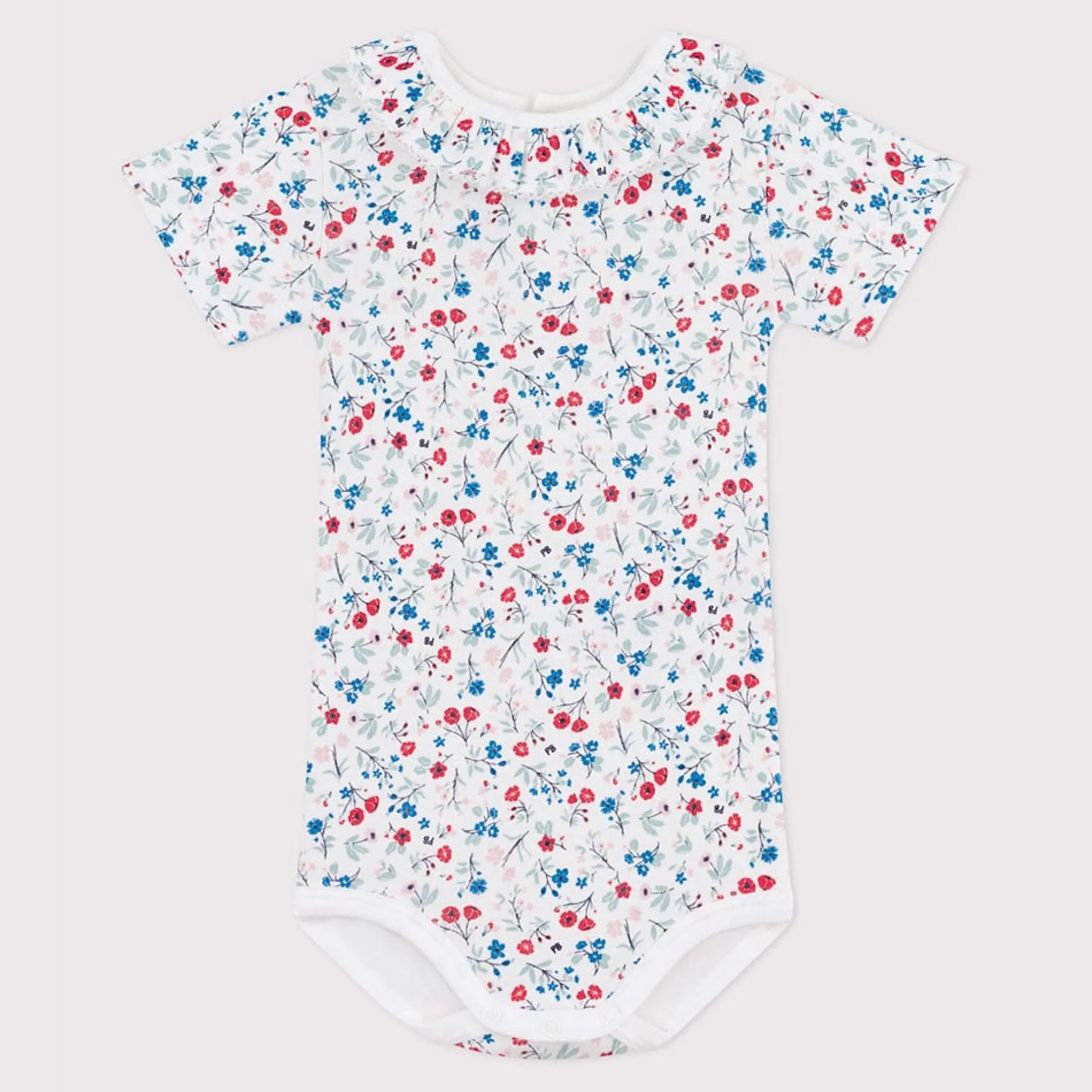 Bodies*Petit Bateau Body à manches courtes en coton imprimé fleuri de Blanc Marshmallow