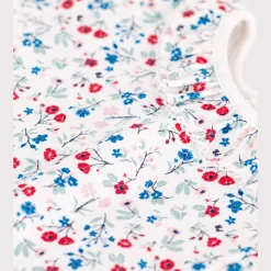 Bodies*Petit Bateau Body à manches courtes en coton imprimé fleuri de Blanc Marshmallow