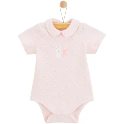 Vêtements Naissance*P'tit bisou Body manches courtes Lapin Câlin de Rose pois
