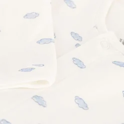 Bodies|Bodies*Petit Bateau Bodyjama nuages en tubique de Blanc Marshmallow/Blanc Multico