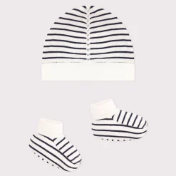 Bonnets, Moufles, Chaussons|Vêtements Naissance*Petit Bateau Bonnet + chausson en coton de Marinière