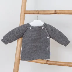 Collection Tricot|Vêtements Naissance*P'tit bisou Brassière Collection Trousseau Tricot 2019 0-1 mois de Boutons réglisse