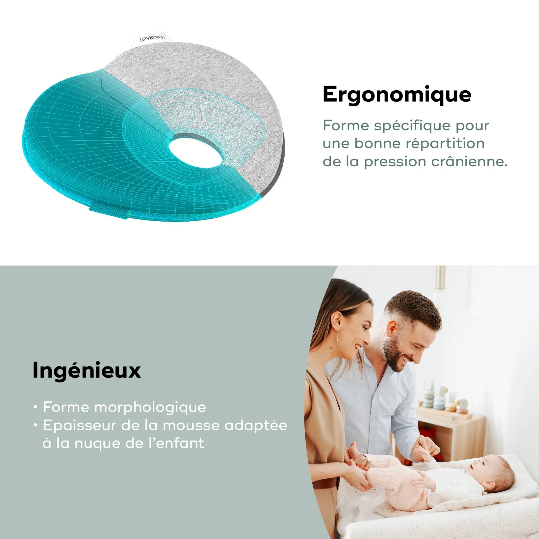 Couettes Et Oreillers|Cales-Bébé*Babymoov Cale-tête morphologique Lovenest Original de White