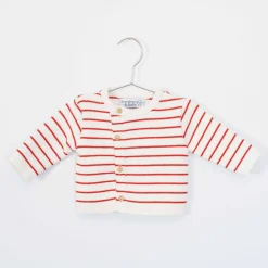 Vêtements Naissance*La Manufacture de Layette Cardigan Petits Marins de Ecru/rouge
