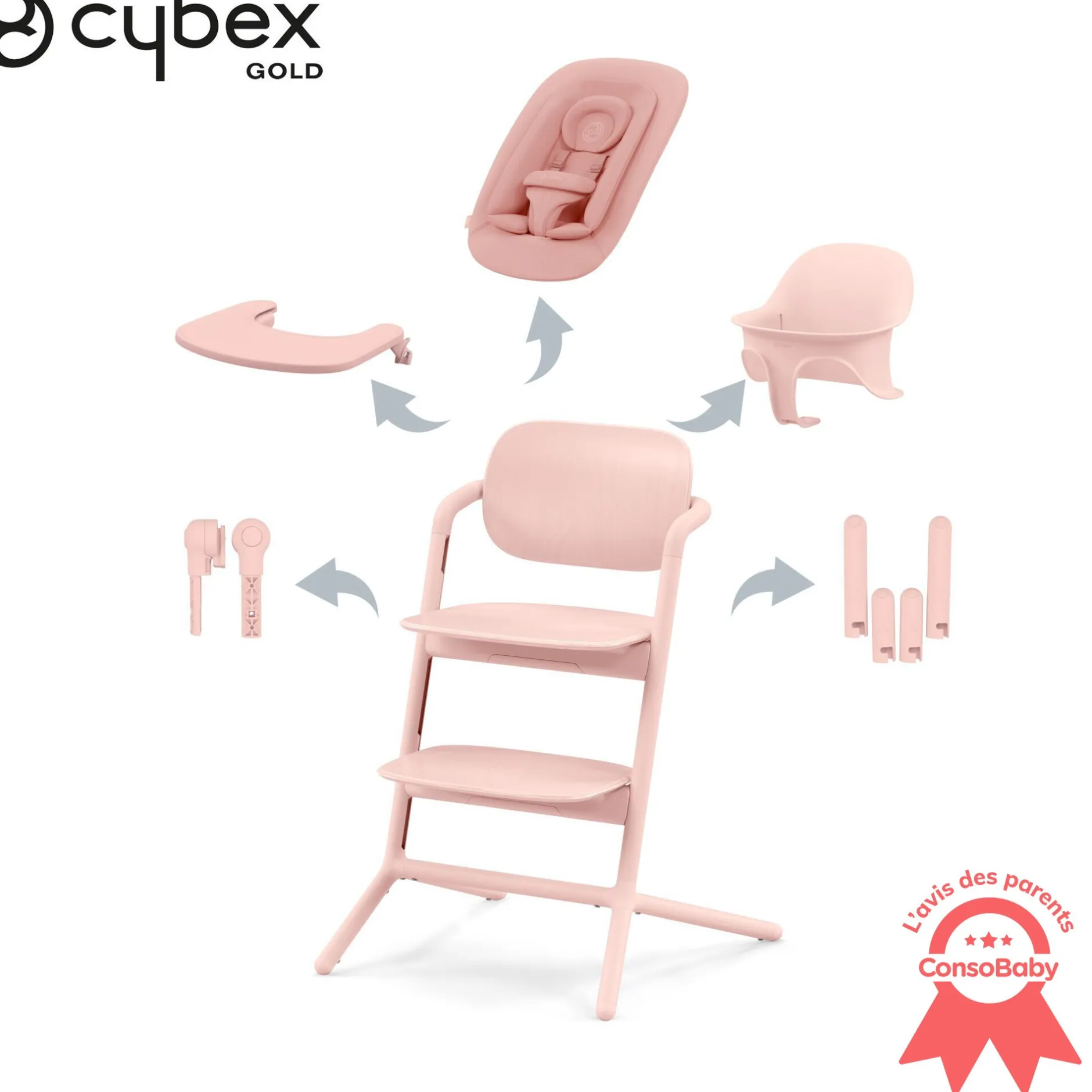 Balancelles|Chaises Hautes Évolutives*CYBEX Chaise haute Lemo 4-en-1 de Pearl Pink