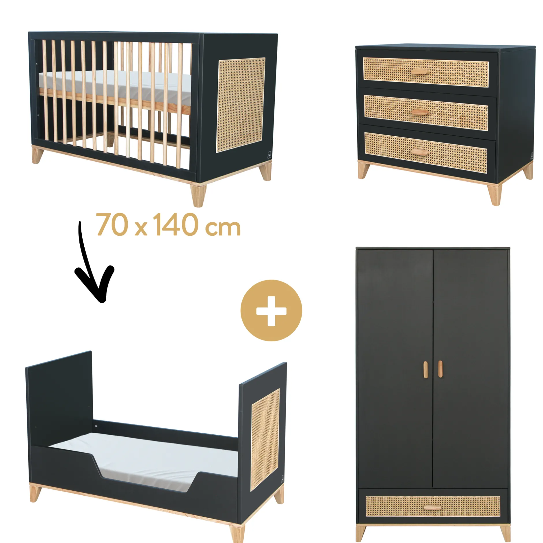 Commodes|Lits 70X140 Évolutifs* Chambre Nami : Lit 70x140 cm + armoire + commode de Théo