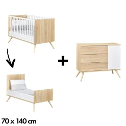 Commodes|Lits 70X140 Évolutifs* Chambre Seventies : Lit 70x140 + Commode de Sauthon Baby's Sweet Home
