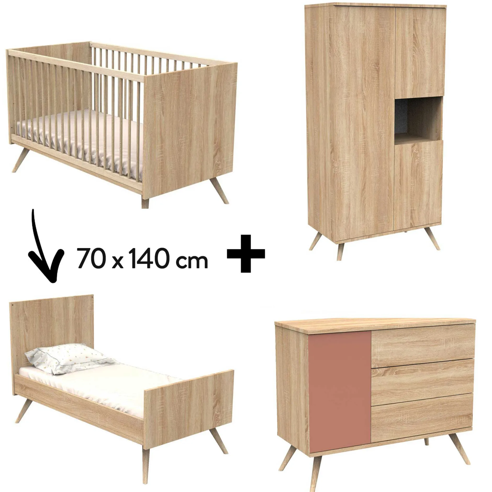 Plans À Langer|Plans* Chambre Seventies New : Lit 70x140 cm + Commode + Armoire de Sauthon Baby's Sweet Home