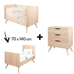 Commodes|Lits 70X140 Évolutifs* Chambre Sixties Duo : Lit 70 x 140 cm évolutif + Commode de Sauthon Baby's Sweet Home