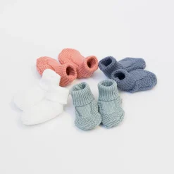 Bonnets, Moufles, Chaussons|Vêtements Naissance*La Manufacture de Layette Chaussons Tricot Petits Chats de Bleu Orage