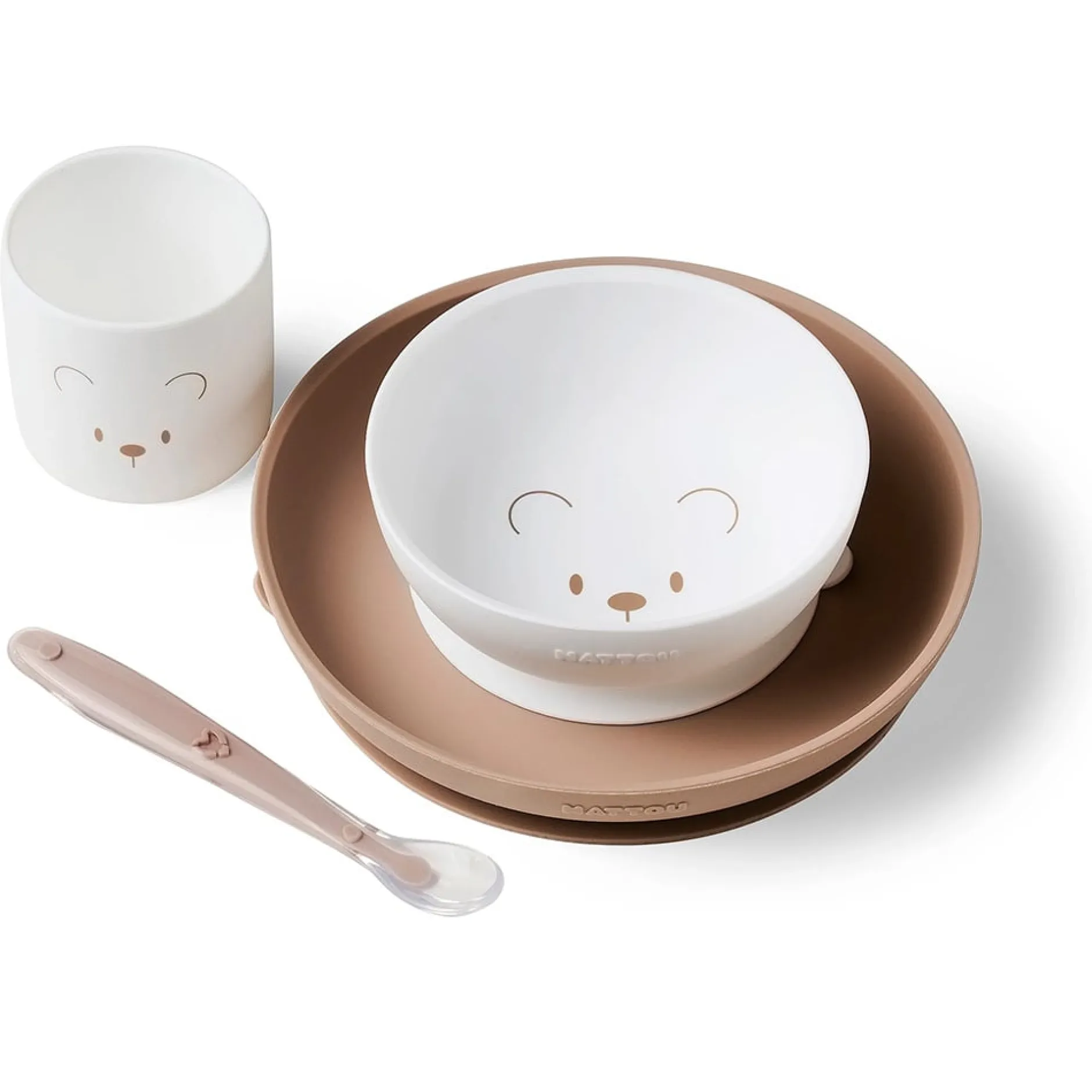 Coffrets*Nattou Coffret repas 4 pièces en silicone de Blanc / Beige
