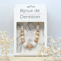 Bijoux|Soins & Beauté*Irréversible Collier d'allaitement et de portage de Blanc tissu et bois