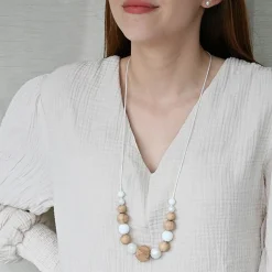 Bijoux|Soins & Beauté*Irréversible Collier d'allaitement et de portage de Blanc effet nacre et bois
