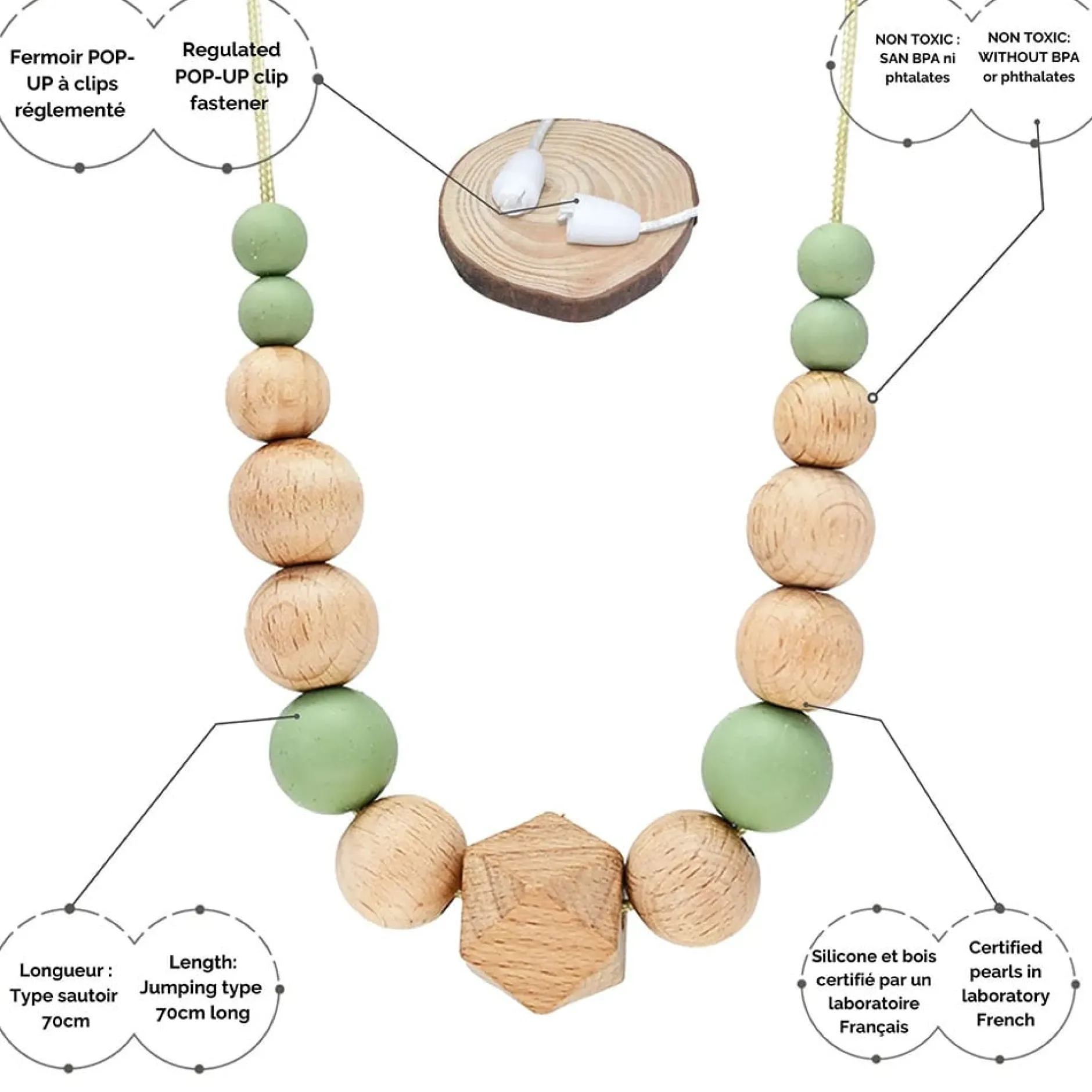 Bijoux|Soins & Beauté*Irréversible Collier d'allaitement et de portage de Vert et bois