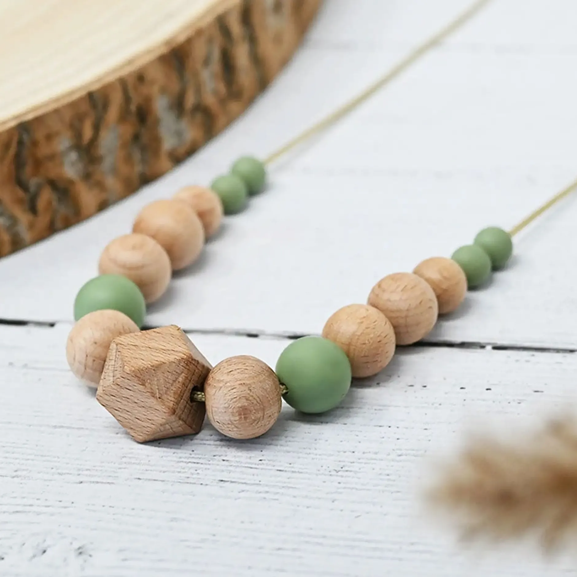 Bijoux|Soins & Beauté*Irréversible Collier d'allaitement et de portage de Vert et bois