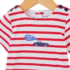 Combinaisons, Salopettes*P'tit bisou Combicourt Blue Garden 1 mois de Bleu/Rouge