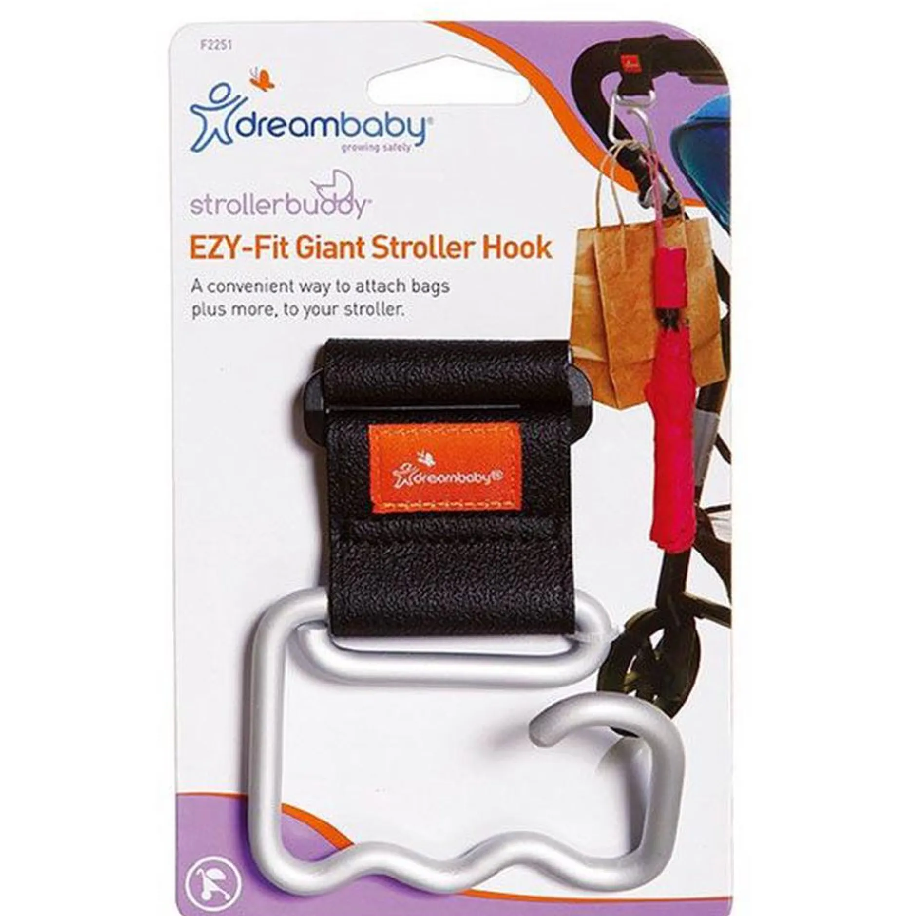 Tout Pour Vos Balades|Accessoires Poussettes*Dreambaby Crochet géant Ezy-Fit pour poussette de noir