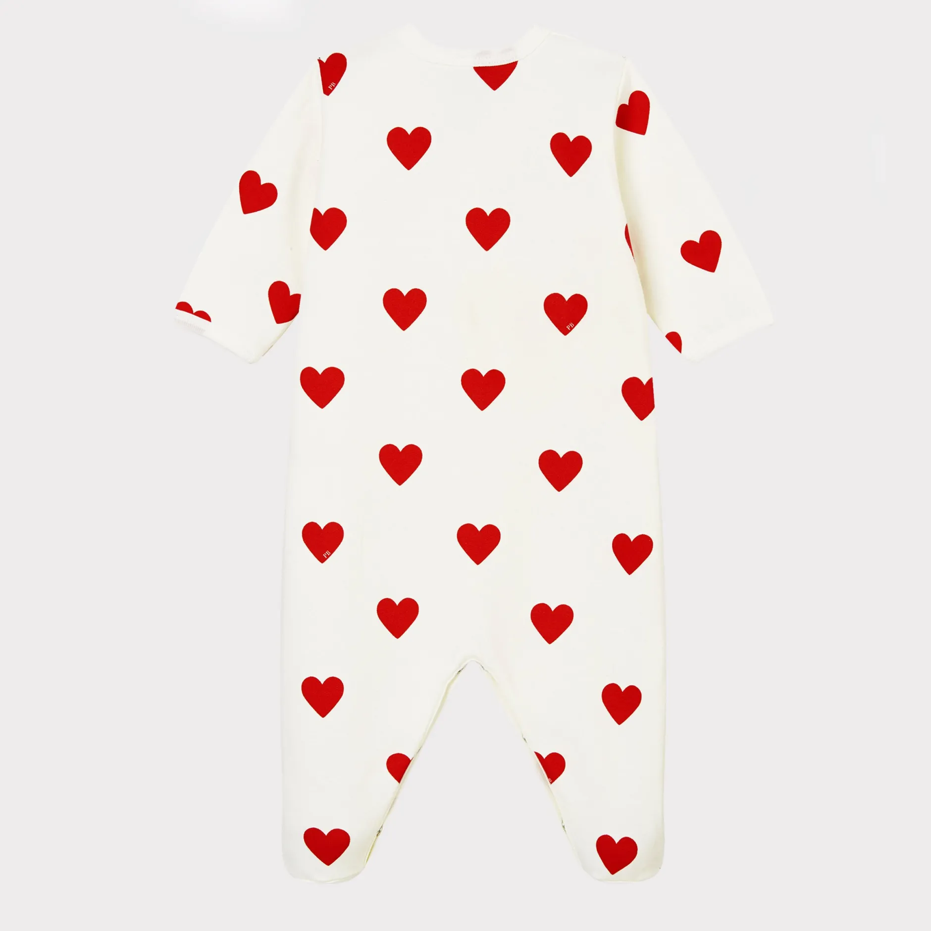 Pyjamas|Pyjamas*Petit Bateau Dors-bien cœur rouge bébé en molleton en coton biologique de Blanc Marshmallow / rouge Terkuit