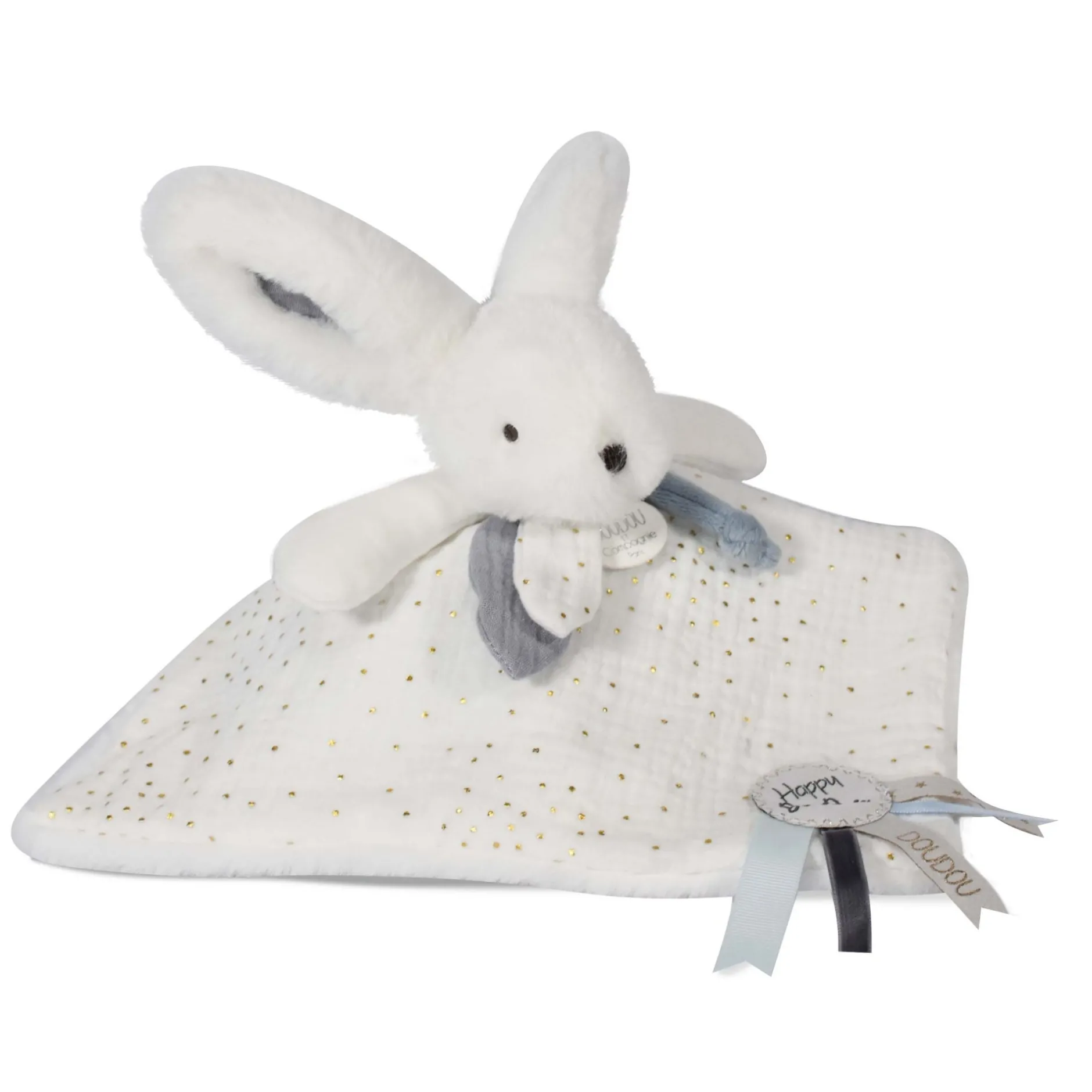 Doudous*Doudou et Compagnie Doudou pompon de Happy Glossy blanc