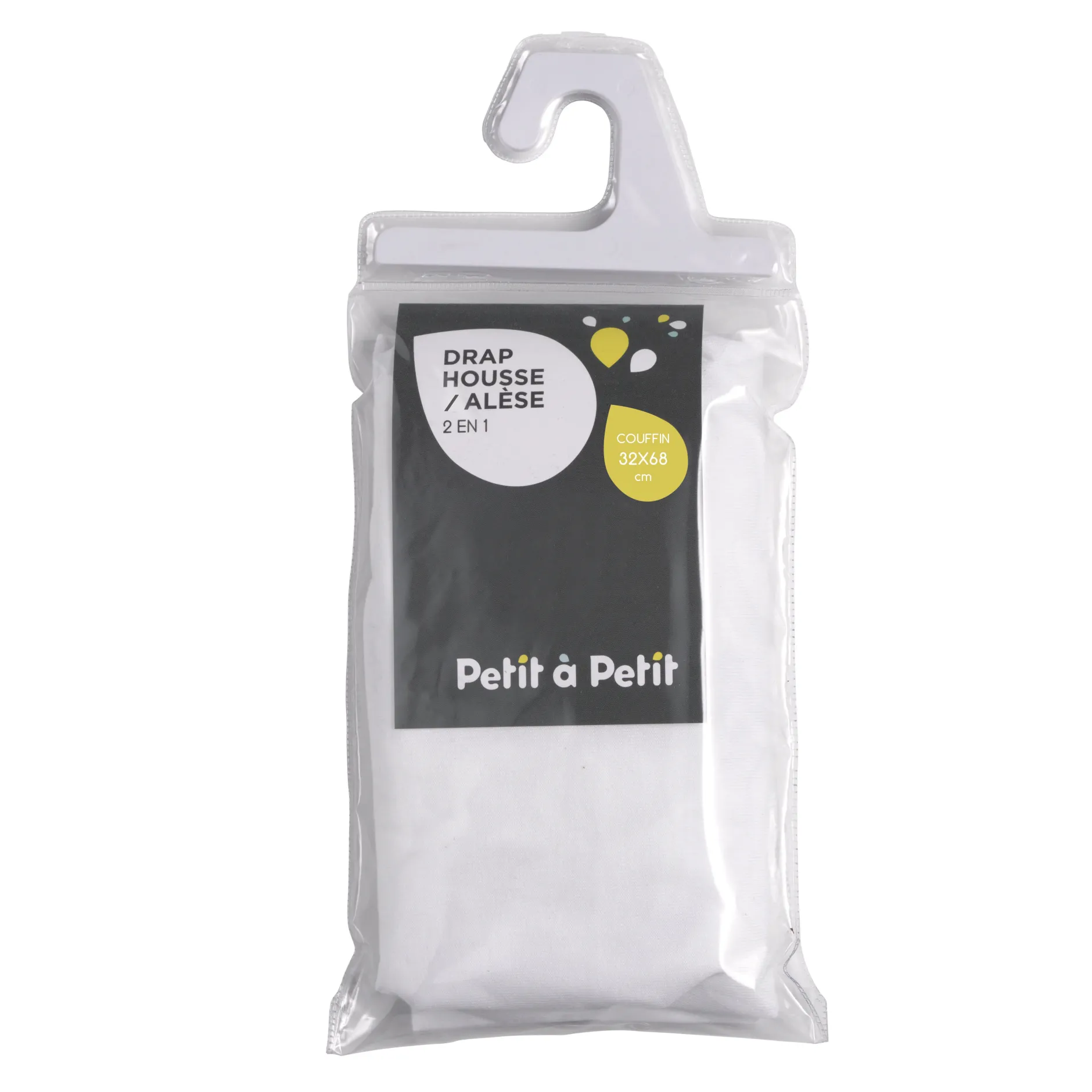 Draps Housses|Alèses*Petit à petit Drap housse + alèse 2-en-1 32 x 68 cm de Blanc