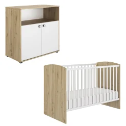 Lits 70X140 Évolutifs|Commodes*Galipette Duo Chambre Arthur : Lit + Commode de Blanc/Chêne