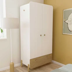 Armoires 2 Portes*CBA Meubles Edaj Armoire 2 portes + 1 Tiroir de Blanc Chêne