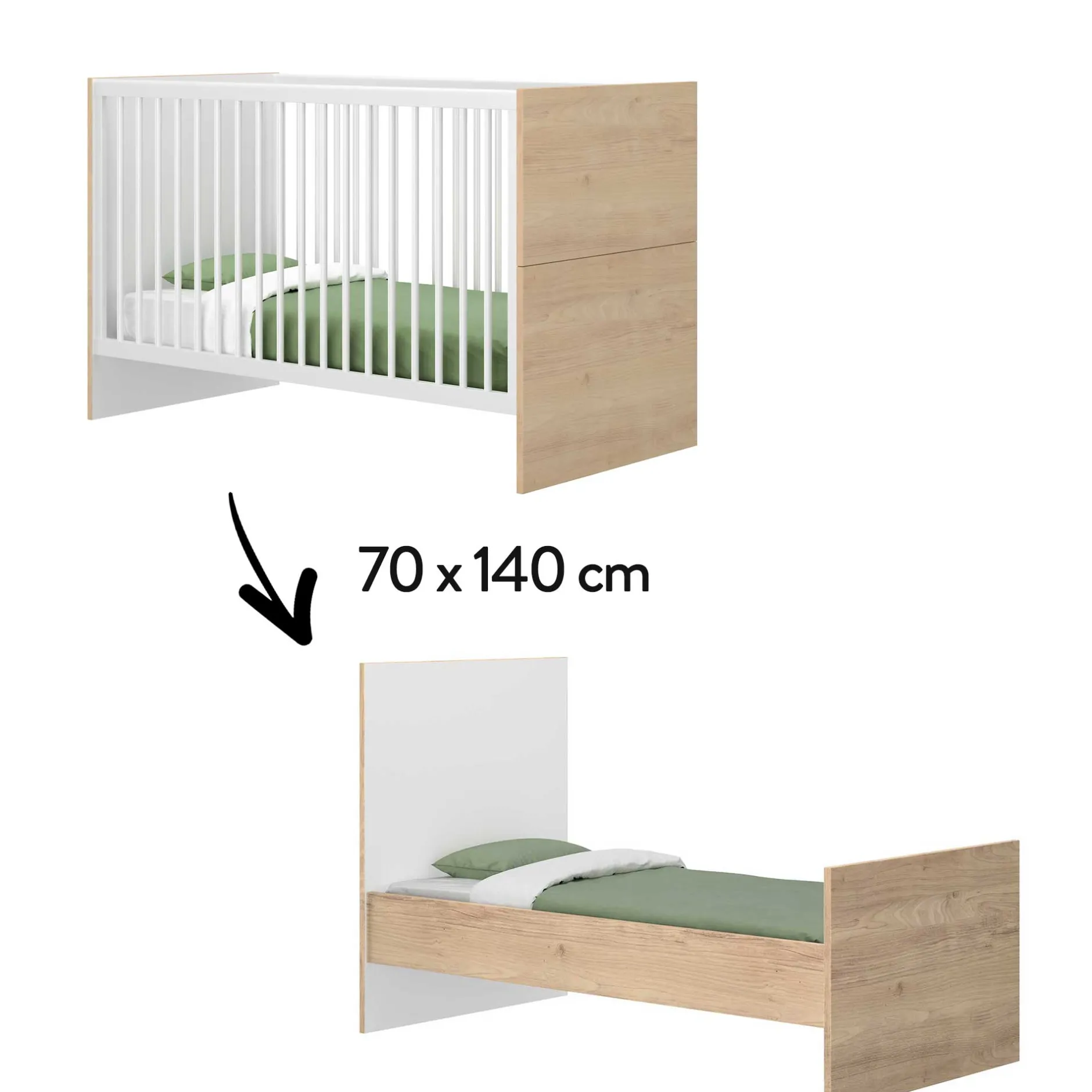 Lits 70X140 Évolutifs*Galipette Elea Lit bébé évolutif 70 x 140 cm de Beige