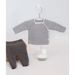 Collection Tricot*P'tit bisou Ensemble milleraies 0-1 mois de Ecru/Réglisse