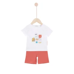 Pantalons, Shorts|T-Shirts, Blouses, Chemises*Marèse Escapade au Soleil T-shirt manches courtes + Bermuda de Blanc et Rouge