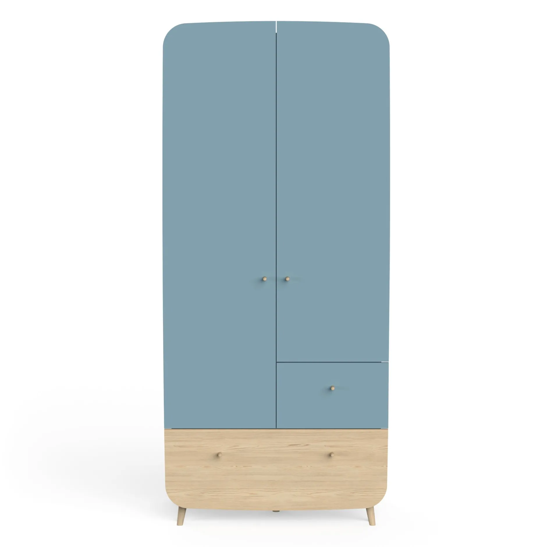 Armoires 2 Portes*CBA Meubles Firmiana Armoire 2 portes + 2 Tiroirs de Bleu Orage / Bois Naturel