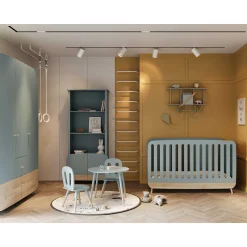 Plans À Langer|Plans*CBA Meubles Firmiana Lit 70 x 140 cm Évolutif + Commode + Plan à Langer + Armoire de Bleu Orage / Bois Naturel