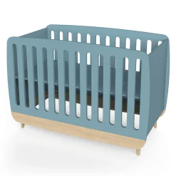 Lits 60X120 Non Évolutifs*CBA Meubles Firmiana Lit Bébé 60 x 120 cm de Bleu Orage / Bois Naturel