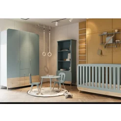 Lits 70X140 Évolutifs*CBA Meubles Firmiana Lit Bébé 70 x 140 cm de Bleu Orage / Bois Naturel