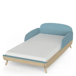 Lits 70X140 Évolutifs*CBA Meubles Firmiana Lit Enfant Sans Barreaux 70 x 140 cm de Bleu Orage / Bois Naturel