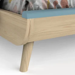 Lits 70X140 Évolutifs*CBA Meubles Firmiana Lit Enfant Sans Barreaux 70 x 140 cm de Bleu Orage / Bois Naturel