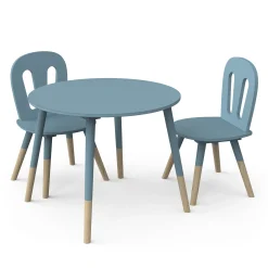 Autres Mobiliers*CBA Meubles Firmiana Set 1 Table + 2 chaises de Bleu Orage / Bois Naturel