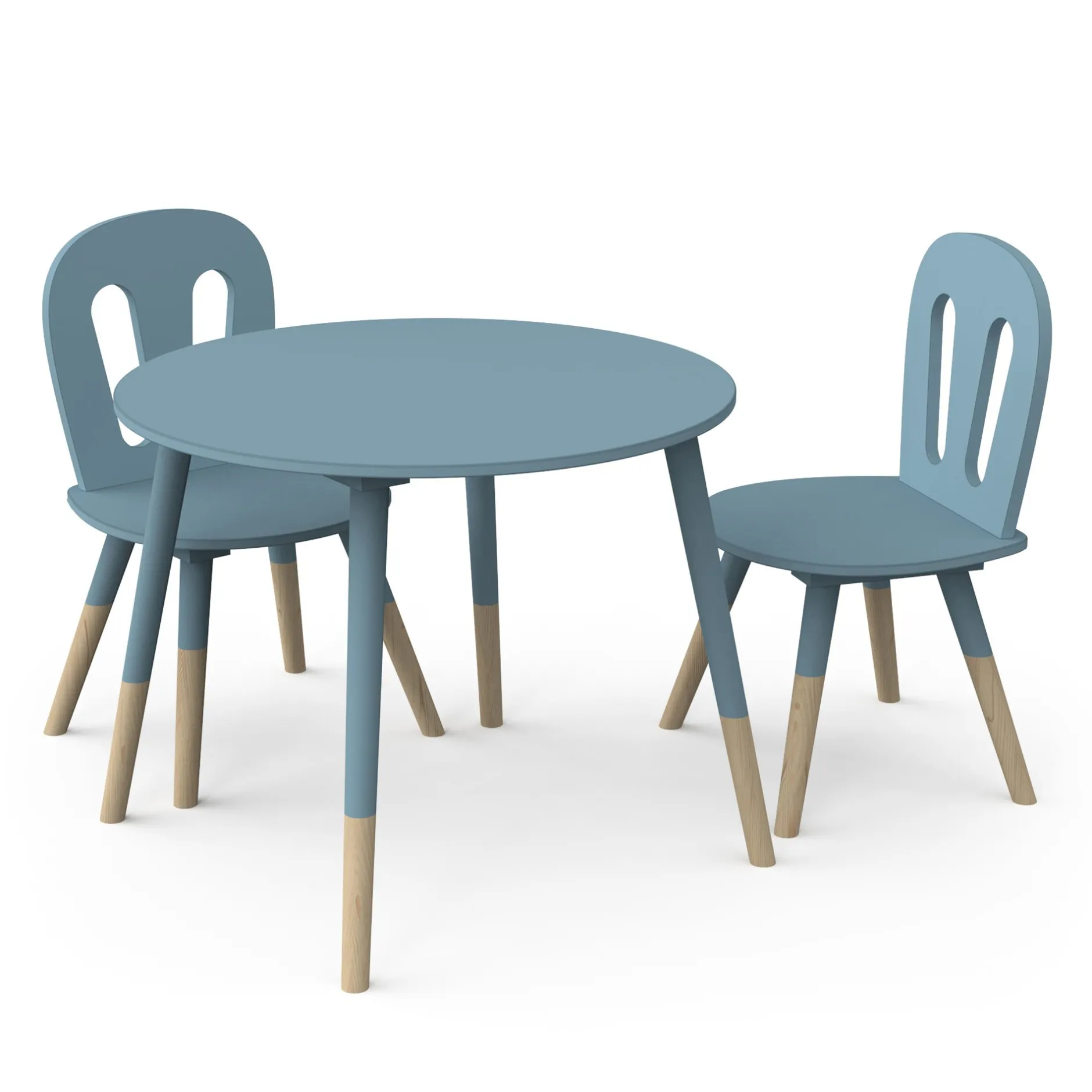 Autres Mobiliers*CBA Meubles Firmiana Set 1 Table + 2 chaises de Bleu Orage / Bois Naturel