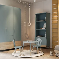 Autres Mobiliers*CBA Meubles Firmiana Set 1 Table + 2 chaises de Bleu Orage / Bois Naturel