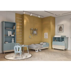 Autres Mobiliers*CBA Meubles Firmiana Set 1 Table + 2 chaises de Bleu Orage / Bois Naturel