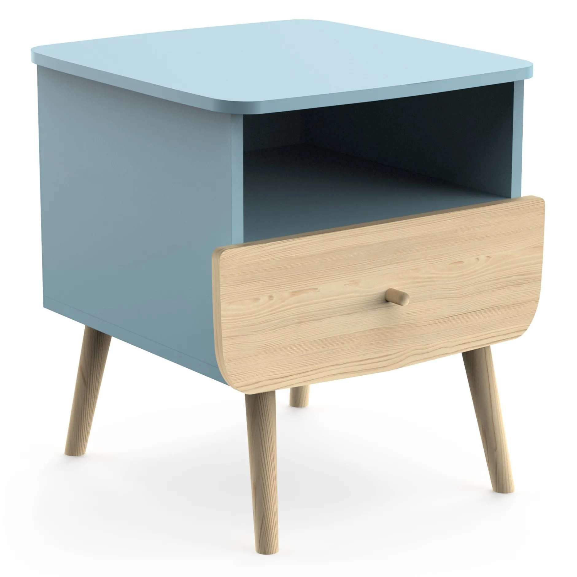 Autres Mobiliers*CBA Meubles Firmiana Table de Chevet de Bleu Orage / Bois Naturel