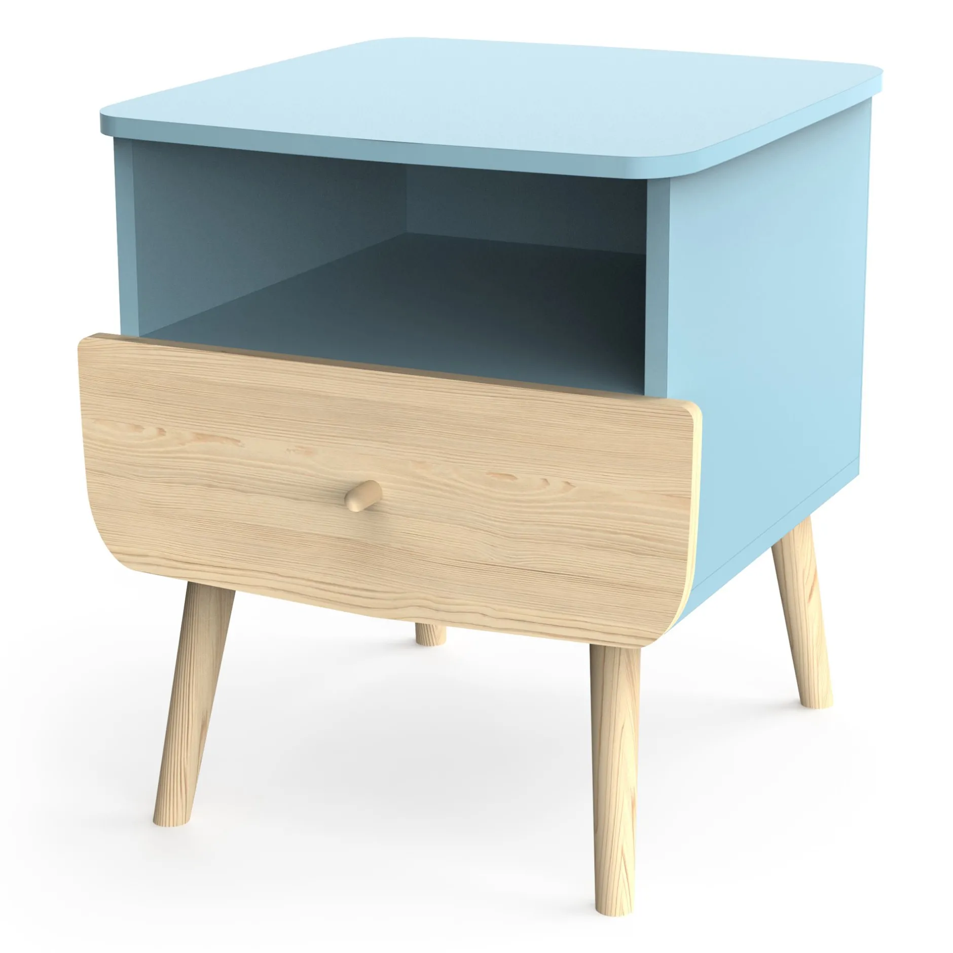 Autres Mobiliers*CBA Meubles Firmiana Table de Chevet de Bleu Orage / Bois Naturel
